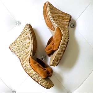 Beverly Feldman Genuine suede bow knot wedge heel